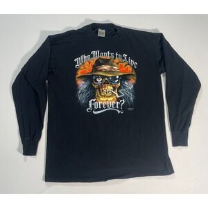 VTG Just Brass 3D Emblem 80s Who Wants to Live Forever Long Sleeve T-Shirt Sz XL
